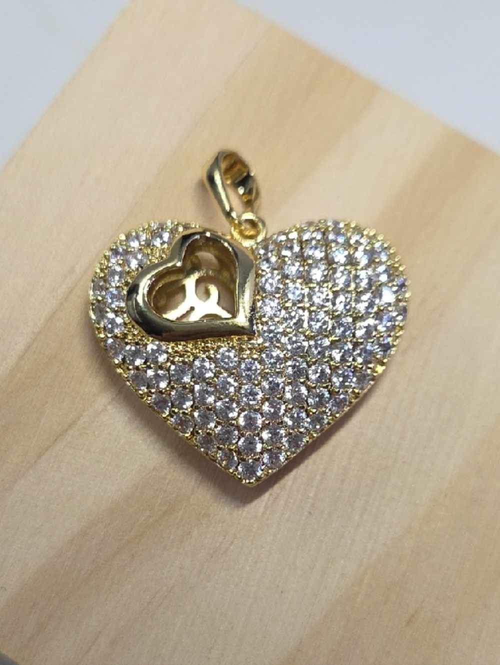 Gold Heart Pavé Pendant with Accent Heart